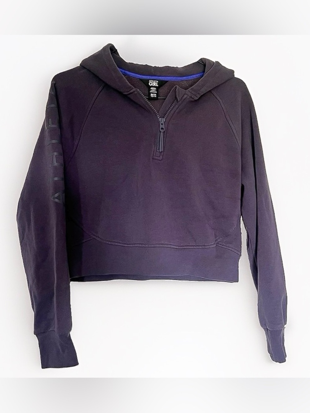 Athleta Girl Cropped 1/4 Zip Girls Hoodie Purple Pullover Logo Sleeve Athleisure